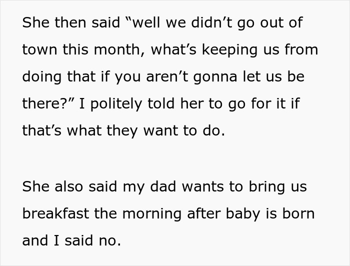 Text excerpt discussing a dad wanting a front-row seat to daughter's delivery and being refused, leading to conflict.