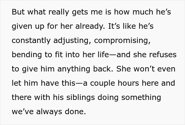 Text excerpt about a woman telling fianc&eacute; his gaming days are over, causing him to log off and upset his siblings.