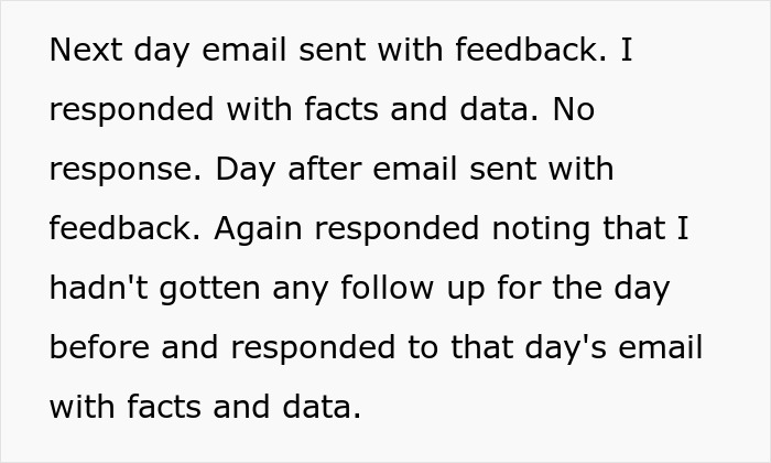 Email exchange showing employee responding with facts and data after manager&rsquo;s baseless claims to fire employee.