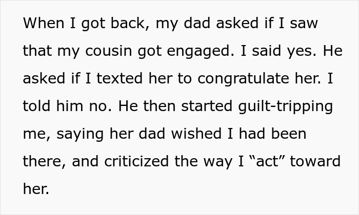 Text excerpt about cousin betrayal with affair involving ex, family urging to move past it and forgive for peace.