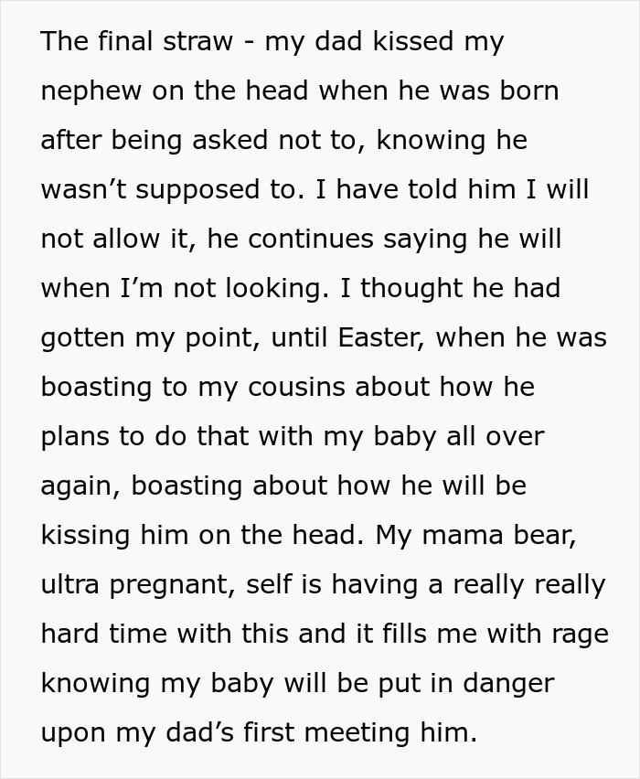 Text post about a dad wanting a front-row seat to daughter's delivery and ignoring her clear no.