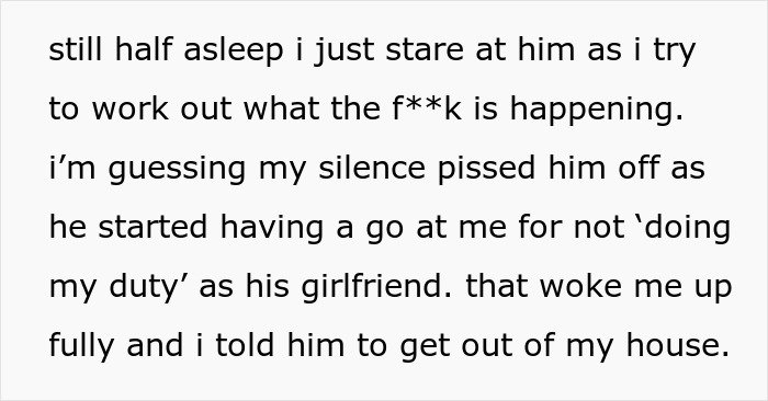 Text excerpt showing a girlfriend describing how a guy demanded dinner at 2AM before she broke up with him. Text excerpt showing a girlfriend describing how a guy demanded dinner at 2AM before she broke up with him.