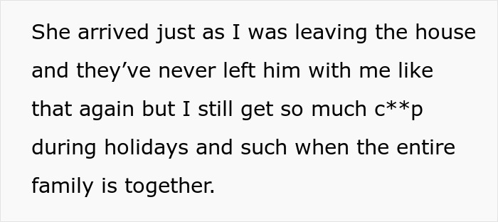 Text excerpt highlighting family drama and irresponsible parenting leading to tension during holidays and police threats.