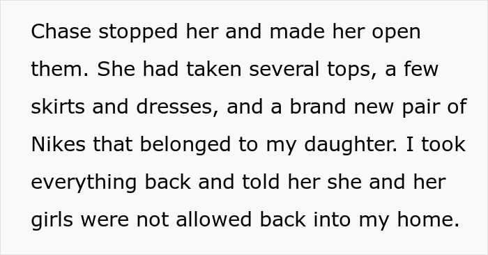 Text excerpt about demanding to check a brother’s girlfriend’s bags for stolen items before leaving the house. Text excerpt about demanding to check a brother’s girlfriend’s bags for stolen items before leaving the house.