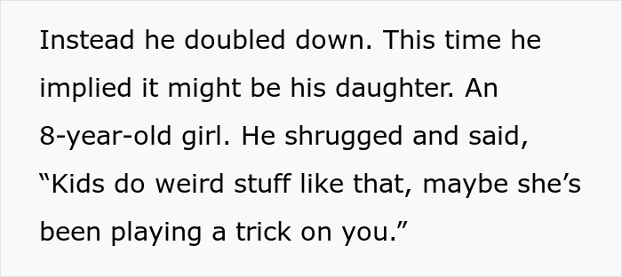 Text excerpt showing a man suggesting his daughter might be tampering with a toothbrush as a prank.