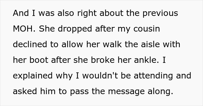 Text excerpt about cousin's alopecia and bride banning headscarf, related to family wedding conflict and punishment beliefs.