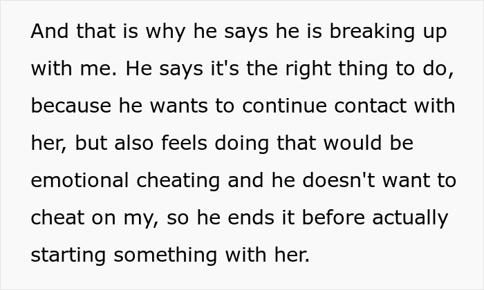 Text excerpt explaining a husband's decision to break up to avoid emotional cheating after being hit on for the first time.