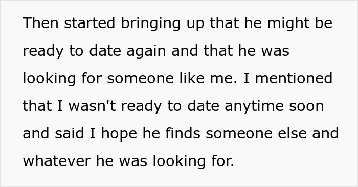 Text excerpt about a man ready to date again, highlighting fake relationship and cheating misunderstandings.