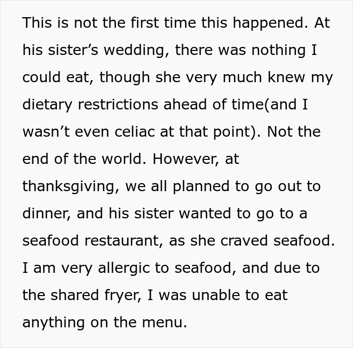Woman discovers exclusion from boyfriend’s family vacation due to gluten intolerance and dietary restrictions challenges. Woman discovers exclusion from boyfriend’s family vacation due to gluten intolerance and dietary restrictions challenges.