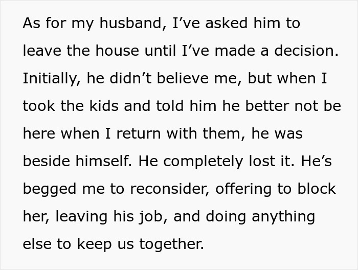 Text excerpt about a husband being asked to leave the house amid marriage issues involving gaslighting and regret.