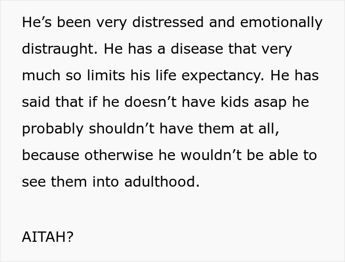 Text discussing a woman open to having kids until her boyfriend reveals no interest in getting married and his health limits. Text discussing a woman open to having kids until her boyfriend reveals no interest in getting married and his health limits.
