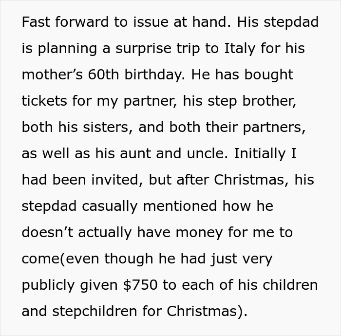 Woman discovers exclusion from boyfriend’s family vacation due to gluten intolerance and dietary restrictions. Woman discovers exclusion from boyfriend’s family vacation due to gluten intolerance and dietary restrictions.
