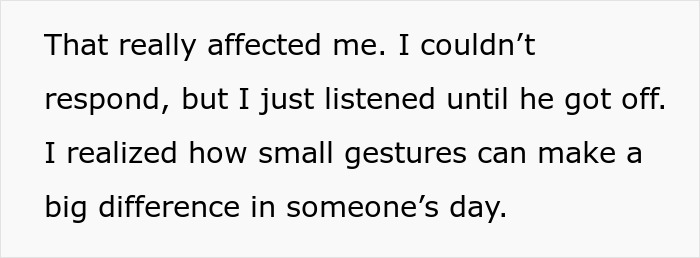 Text excerpt highlighting how a small act of kindness on the bus can positively impact someone's day.