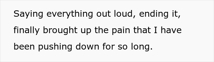 Text excerpt describing emotional pain being released after holding it in for a long time, highlighting emotional distress.
