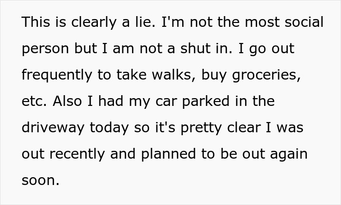 Text message discussing going out frequently and denying being a shut-in amid wellness checks by Karen. Text message discussing going out frequently and denying being a shut-in amid wellness checks by Karen.