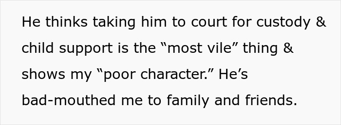 Text excerpt describing a post-partum wife seeking custody amidst a bitter divorce and character attacks. Text excerpt describing a post-partum wife seeking custody amidst a bitter divorce and character attacks.