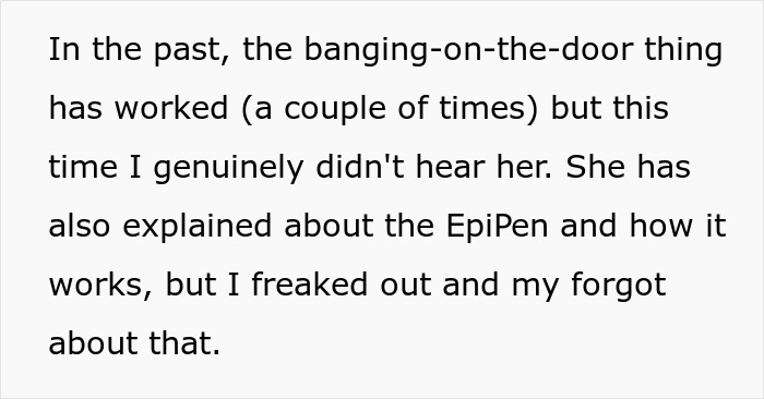Text excerpt discussing an allergic reaction and confusion about using an EpiPen in a medical bills dispute.