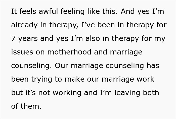 Alt text: Woman in therapy for motherhood and marriage, feeling tired of cheating husband and deciding to run away from it all.
