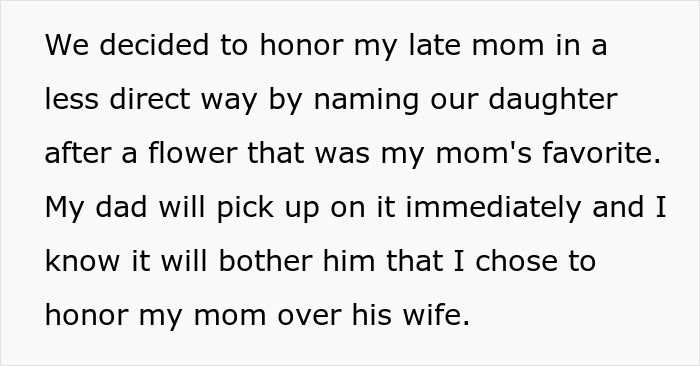 Text about honoring late mom through grandbaby&rsquo;s name, dad views grandbaby as sign from late wife, disagrees with name choice.
