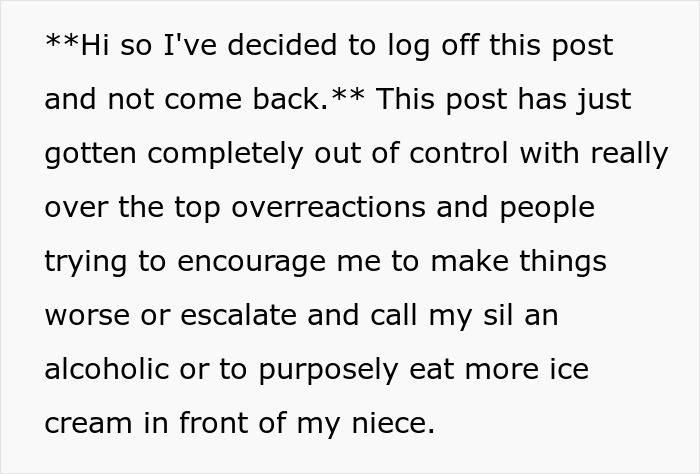 Text post with a statement about a mom telling her SIL eating ice cream every night complicates parenting and tensions arise. Text post with a statement about a mom telling her SIL eating ice cream every night complicates parenting and tensions arise.