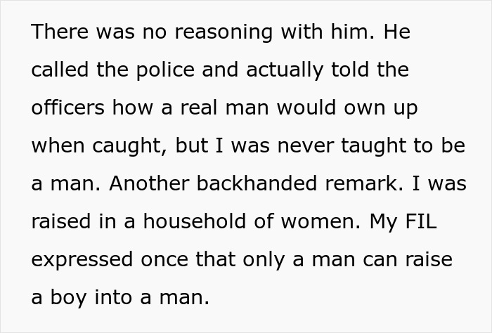 Text excerpt discussing FIL accusing son-in-law over missing iPad and family dynamics involving silence and masculinity.