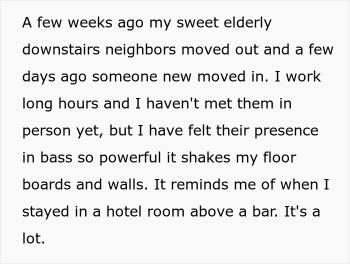 Text describing a clever woman dealing with a loud downstairs neighbor, using strategy to restore peace in her apartment block. Text describing a clever woman dealing with a loud downstairs neighbor, using strategy to restore peace in her apartment block.