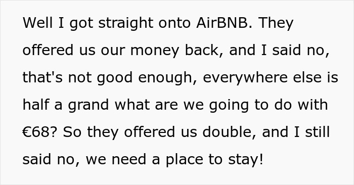 Text snippet showing a guest&rsquo;s complaint about Airbnb host raising price last minute and seeking petty revenge.