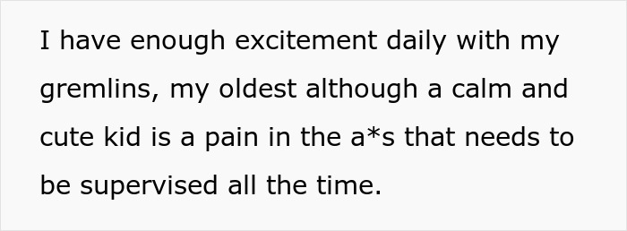 Text excerpt about managing own kids, expressing frustration, relating to AITAH for telling brother's GF about treating her kids differently.
