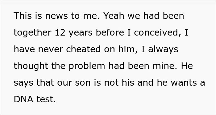 Woman upset after husband demands paternity test for their teen son, risking end of 24-year marriage conflict. Woman upset after husband demands paternity test for their teen son, risking end of 24-year marriage conflict.