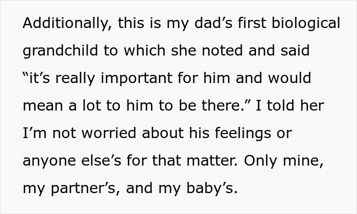 Text excerpt about dad wanting a front-row seat to daughter's delivery and feeling upset over her refusal.