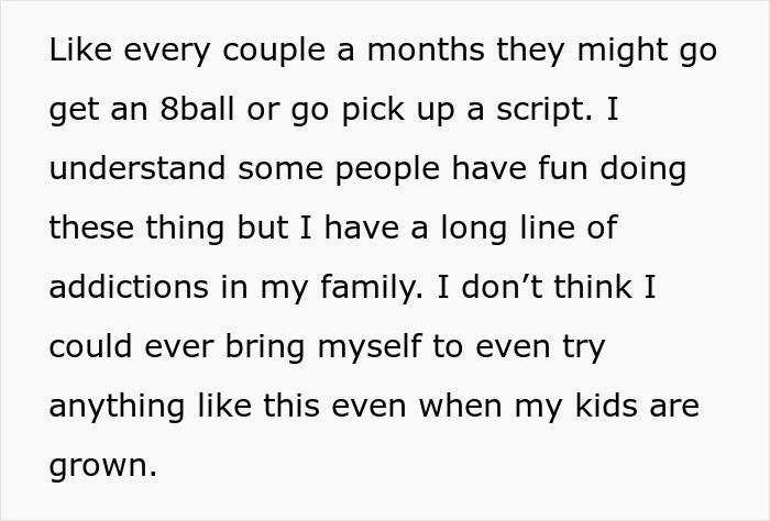 Text passage discussing addiction concerns and reluctance to engage in risky activities despite social influence from work buddy and wife involvement. Text passage discussing addiction concerns and reluctance to engage in risky activities despite social influence from work buddy and wife involvement.