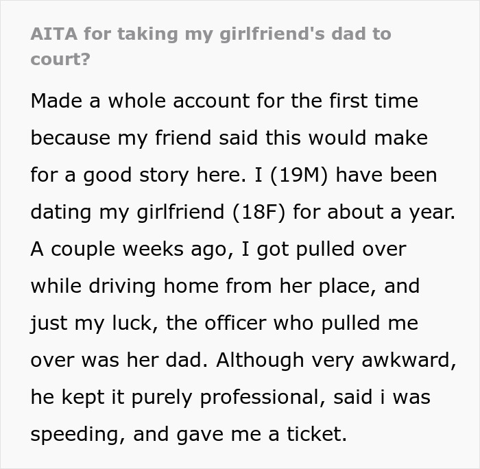 Young driver receives speeding ticket from cop who turns out to be his girlfriend’s father in a suspect speeding incident. Young driver receives speeding ticket from cop who turns out to be his girlfriend’s father in a suspect speeding incident.