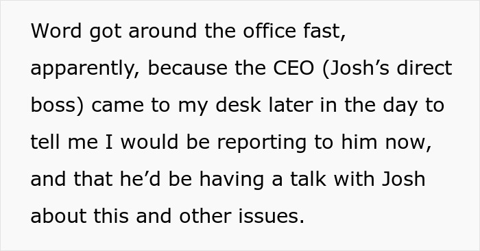 Office employee in a full suit showing up to work to spite berating boss, leading to his demotion at the company.
