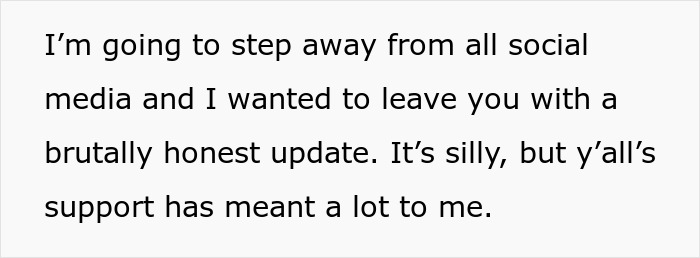Text post with a heartfelt message about stepping away from social media, reflecting on support amid a heartbreaking cancer diagnosis.