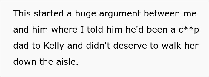 Text excerpt showing a heated argument about refusing to invite a bully brother to the wedding.