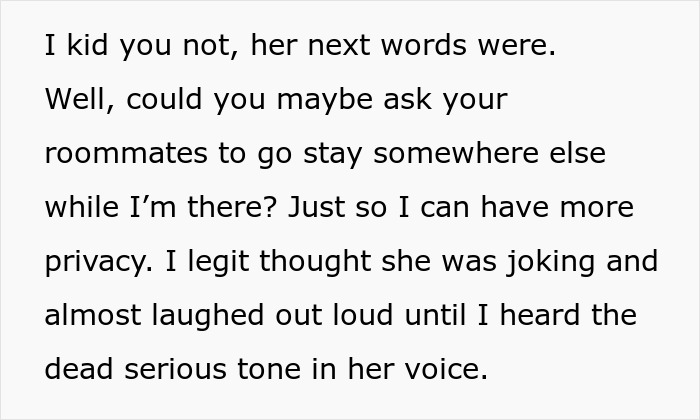 Text excerpt showing a serious request about asking roommates to leave to gain more privacy.