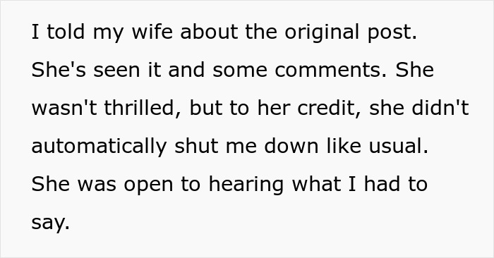 Text about wife&rsquo;s silence and FIL pointing finger at son-in-law over missing iPad in a plain black font on white background.