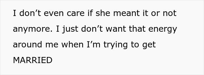 Text quote about not wanting negative energy around when trying to get married, related to wedding conflict.