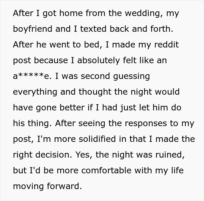 Woman reflecting on stopping her boyfriend&rsquo;s proposal at their best friend&rsquo;s wedding, feeling conflicted but resolute.