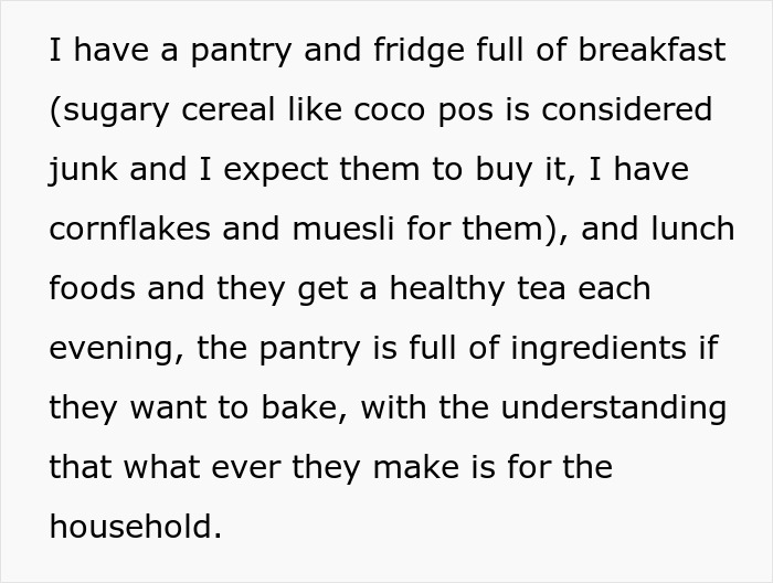 Mom makes teen kids pay for their own junk food, explaining healthy pantry and household baking rules. Mom makes teen kids pay for their own junk food, explaining healthy pantry and household baking rules.