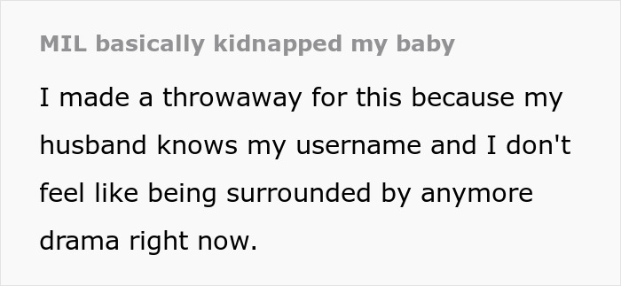 Text excerpt about MIL kidnapping baby, describing drama and concern from parents after incident in the middle of the night. Text excerpt about MIL kidnapping baby, describing drama and concern from parents after incident in the middle of the night.