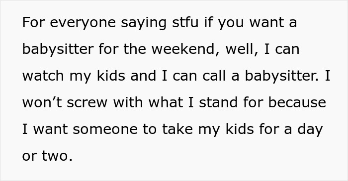 Text message explaining refusal to leave kids with MIL due to disagreement over feeding fast food to children.