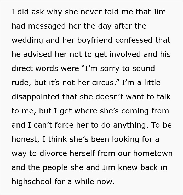 Text excerpt discussing jealousy and complicated relationship dynamics involving a husband at a wedding event.