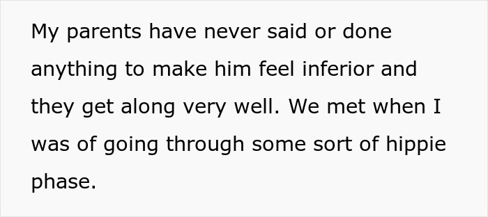 Text passage discussing feelings of inferiority, relationships with parents, and a hippie phase during youth.