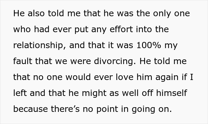 Text snippet from woman who sells everything for cross-country move, describing husband's failure and public shaming behavior.