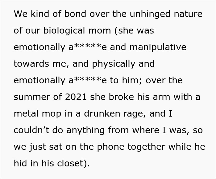 Text excerpt describing emotional trauma and family conflict related to a woman forced to hold a newborn against her trauma.