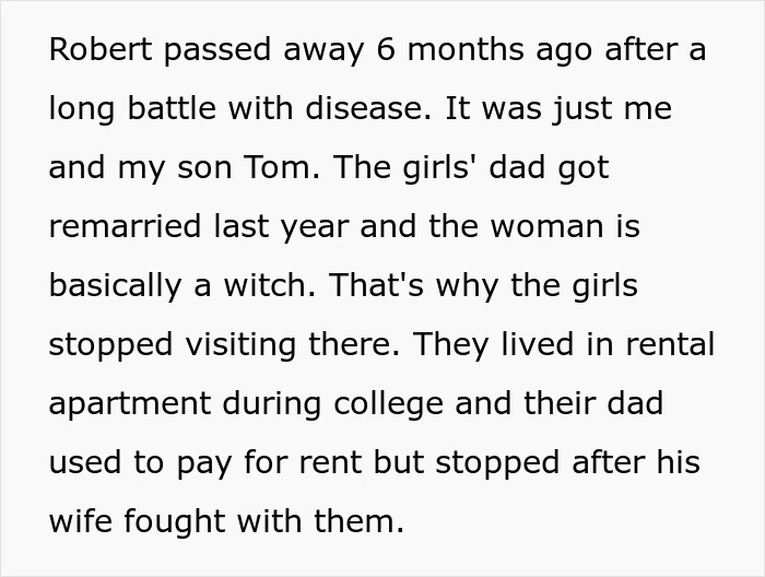 Text excerpt about family conflict involving daughters, half-brother, and mom blowing up in frustration over actions.