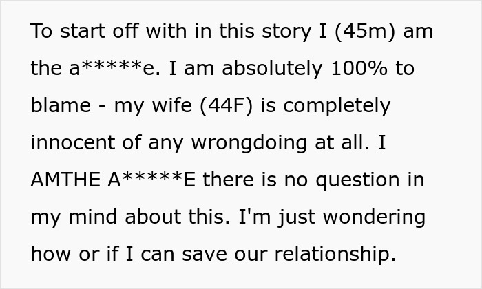 Text post with a husband admitting guilt over a lie from 10 years ago, unsure how to come clean and save relationship.