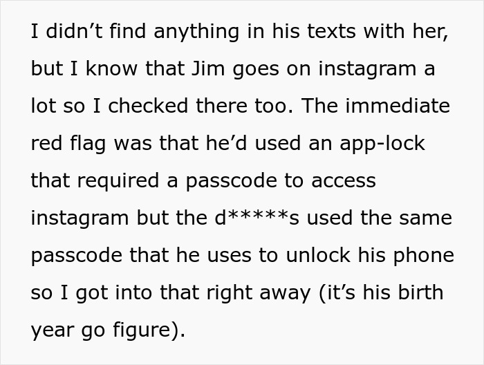 Text excerpt showing a wife discovering her husband&rsquo;s jealousy and secrets on Instagram at their wedding.
