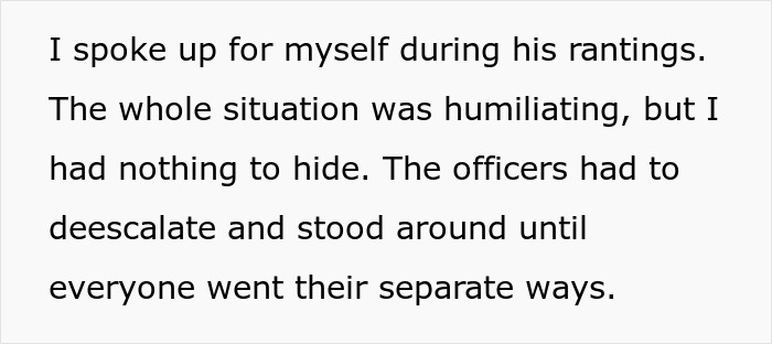 Text excerpt discussing humiliation and officers deescalating a tense situation involving a missing iPad accusation.